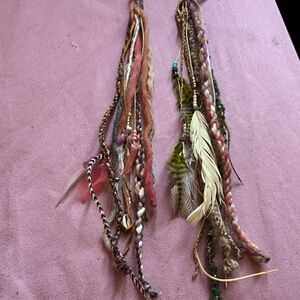 Bohemian Feather and Bead Hair extensions clip  on💚made with love art